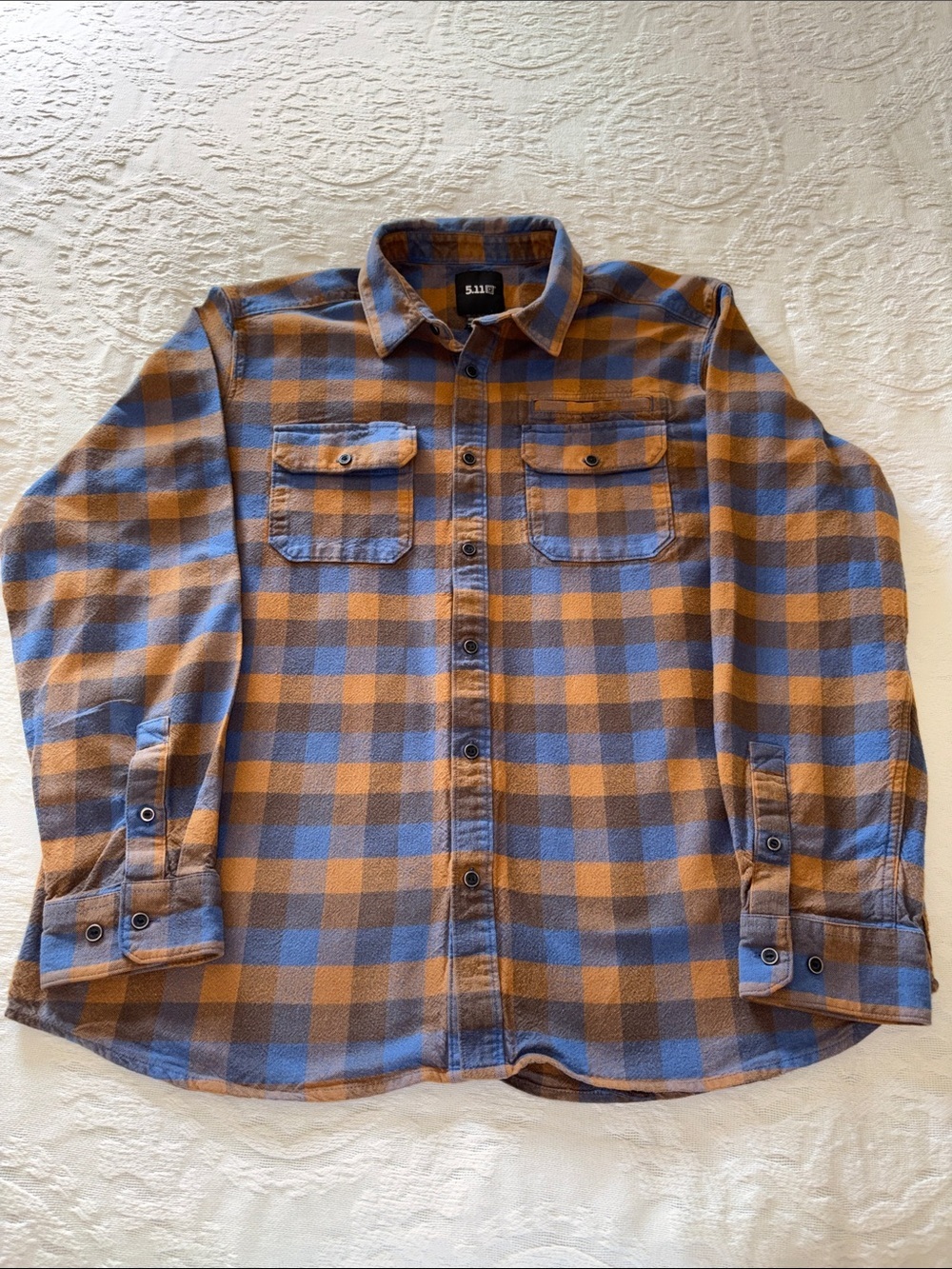 5.11 Tactical Lester Men’s Blue & Brown Plaid Long Sleeve Shirt EUC XL